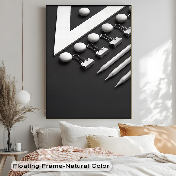 Monochrome Minimalism – Black and White Office Supplies Canvas Prints