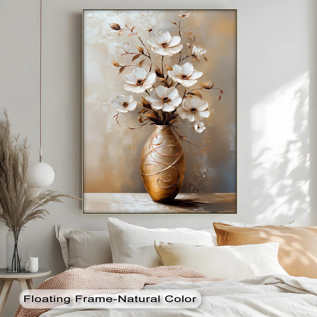 Golden Bloom – Elegant White Floral Arrangement Canvas Print - MyPhotoStation