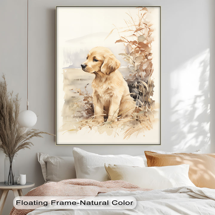 Golden Retriever in Autumn Light – Vintage Style Puppies Canvas Print