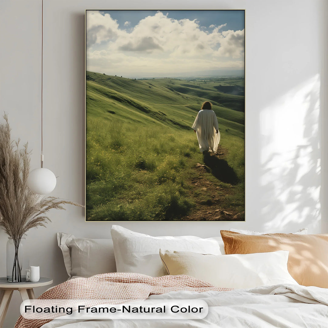 Guided by Grace – Jesus Walking Through Green Pastures Canvas Print - MyPhotoStation