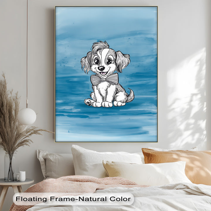 Charming Cartoon Pup with Bowtie - Puppies Canvas Print