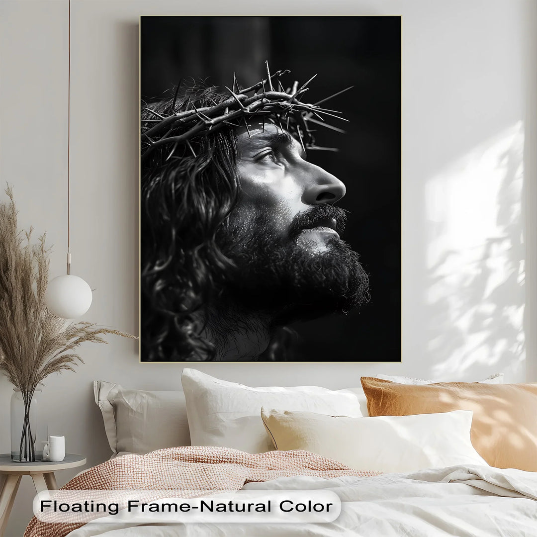 This striking custom canvas print of Christ's crowned face evokes devotion and strength.


