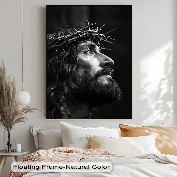 This striking custom canvas print of Christ's crowned face evokes devotion and strength.

