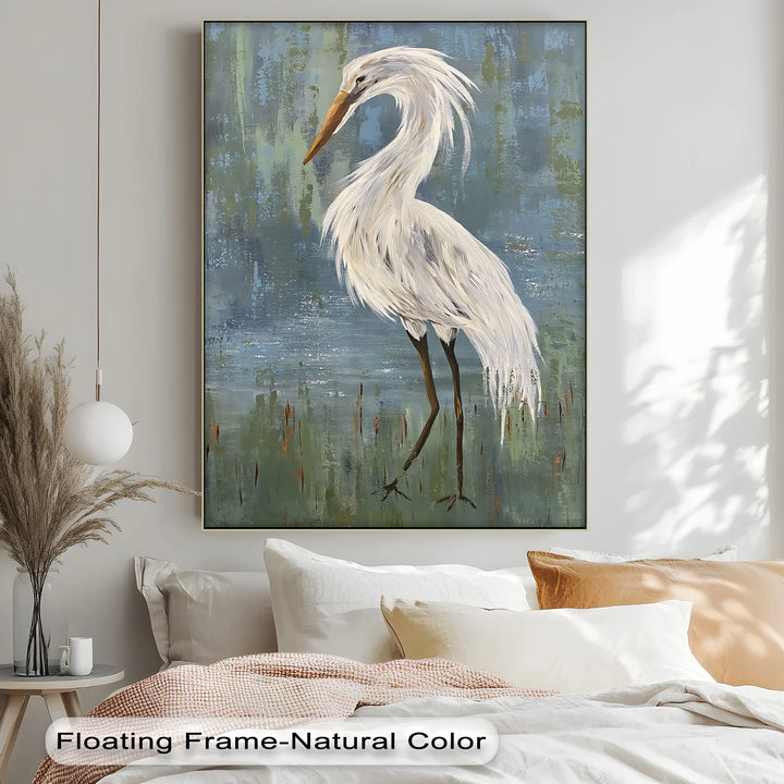 Graceful White Heron – Minimalist Bird Canvas Print - MyPhotoStation