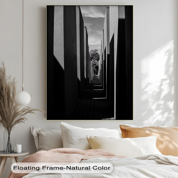 This striking canvas print leads the eye through stark architectural lines toward nature's calm.

