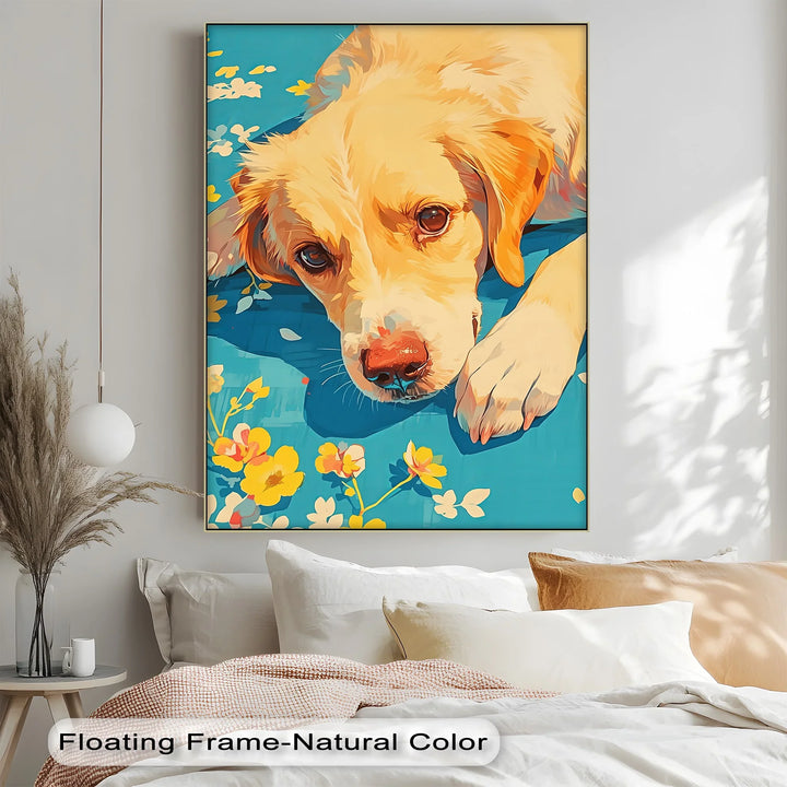 Sunlit Gaze – Playful Floral Dog Portrait Puppies Canvas Print - MyPhotoStation