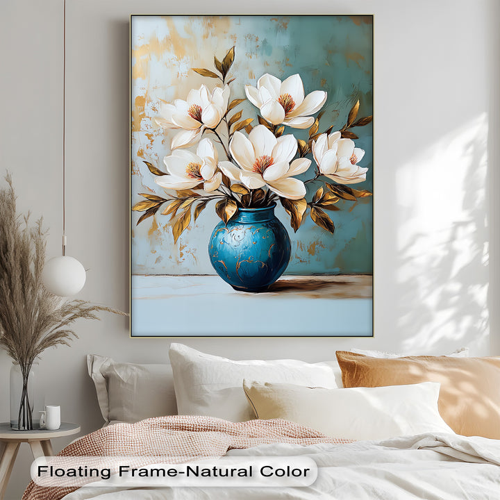 Ivory Magnolia Elegance – White Floral Canvas Print