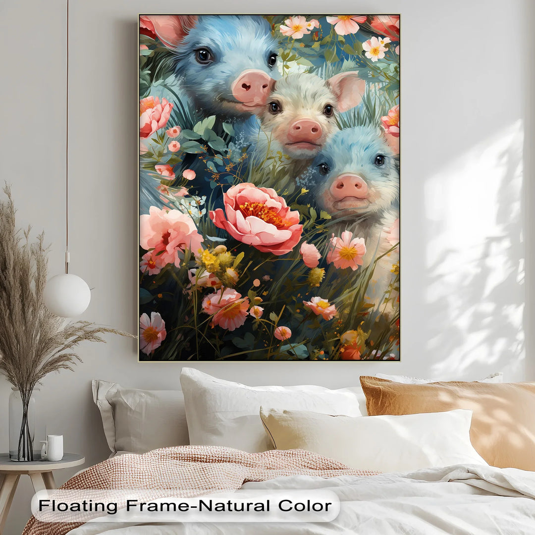 Blossom Companions – Piglets Among Spring Blooms Animal Canvas Print - MyPhotoStation