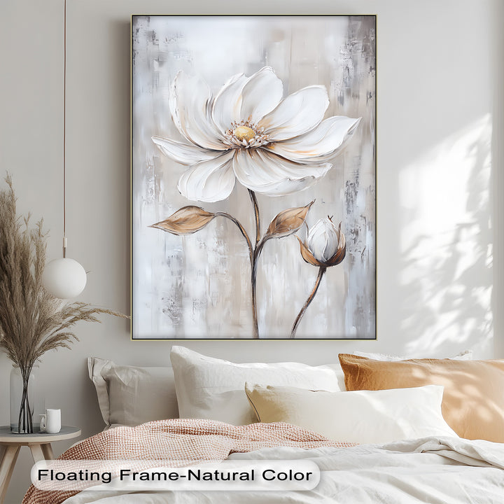 White Petal Blossom with Golden Hints – Elegant Floral Canvas Print