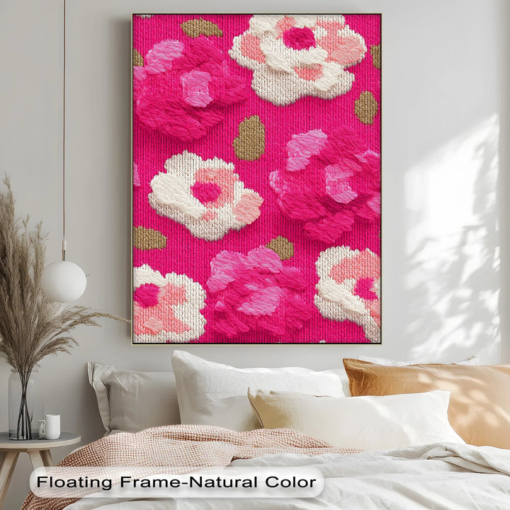 Bold Pink Floral Knit Pattern – Modern Yarn Texture Canvas Print - MyPhotoStation