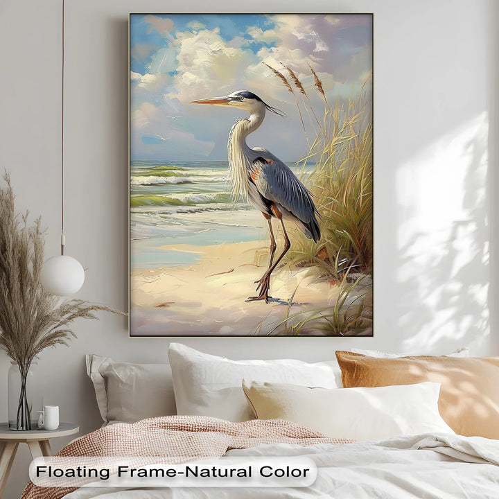 Coastal Grace – Majestic Heron by the Shore Canvas Print - MyPhotoStation