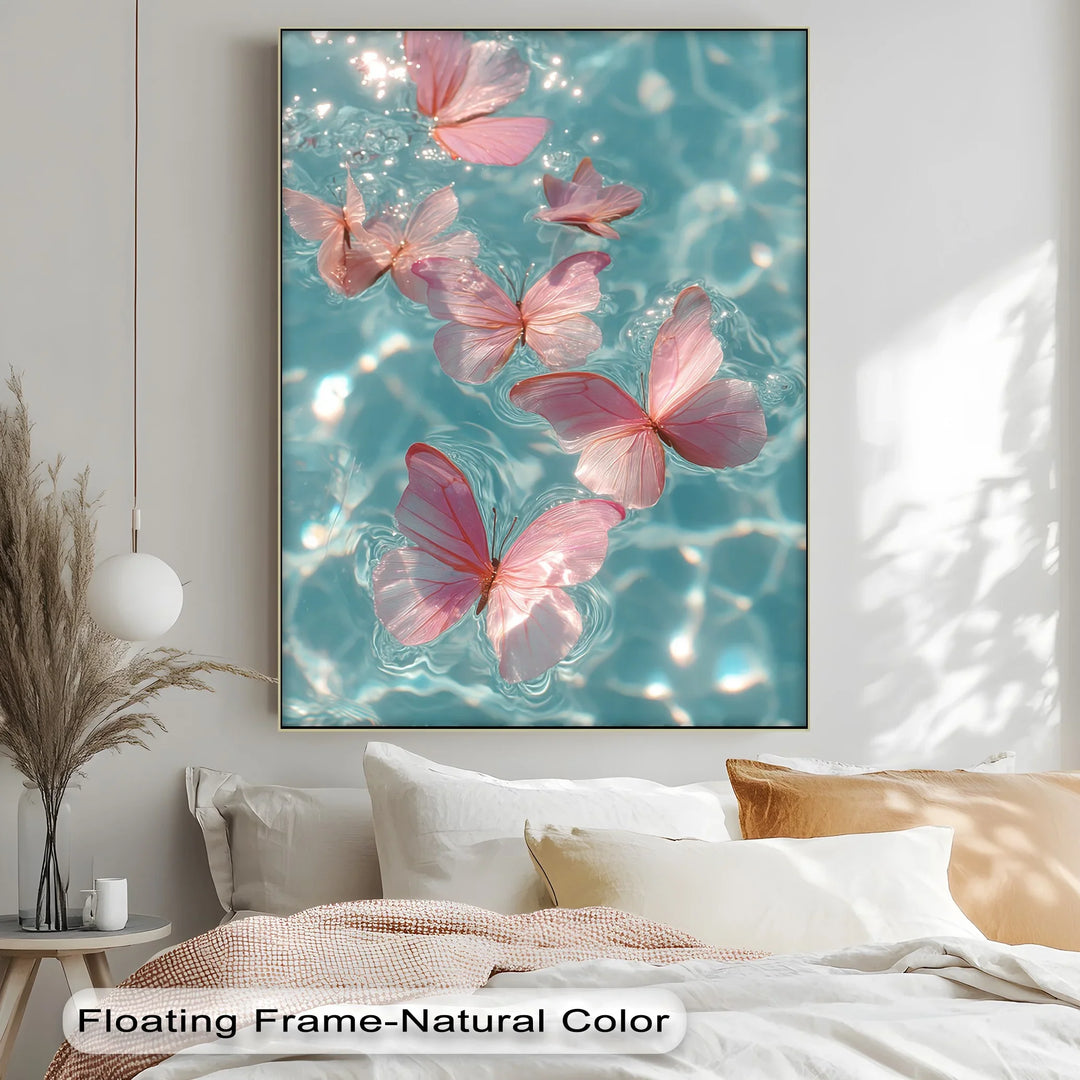 Floating Pink Butterflies Over Water – Dreamy Canvas Print - MyPhotoStation
