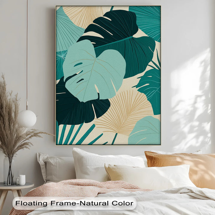 Tropical Oasis – Teal and Beige Monstera Canvas Print - MyPhotoStation