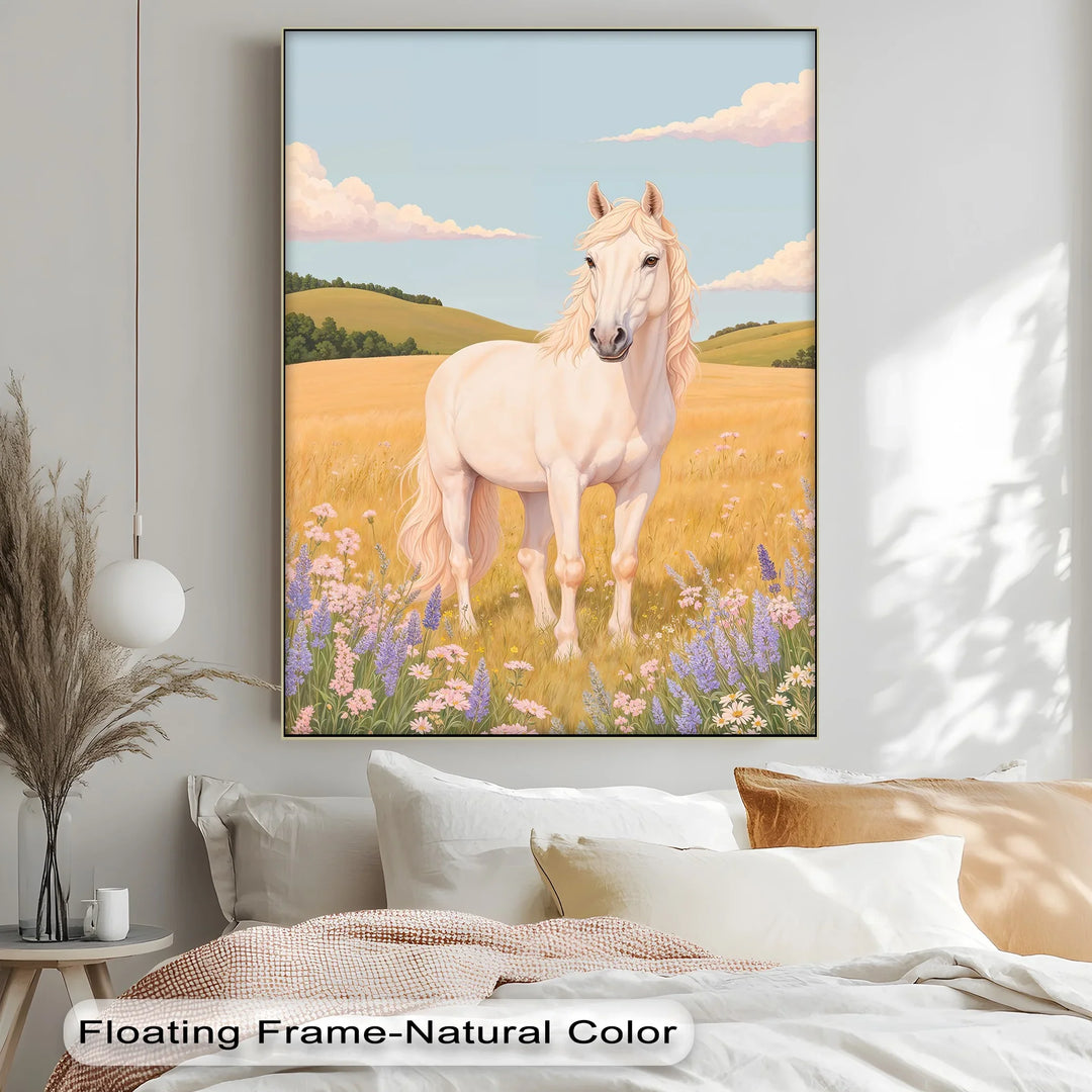 Golden Meadow Stallion – Horse in Wildflower Field Animal Canvas Print - MyPhotoStation