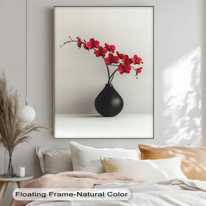 Chic Simplicity – black vase with red orchid canvas art for living room

