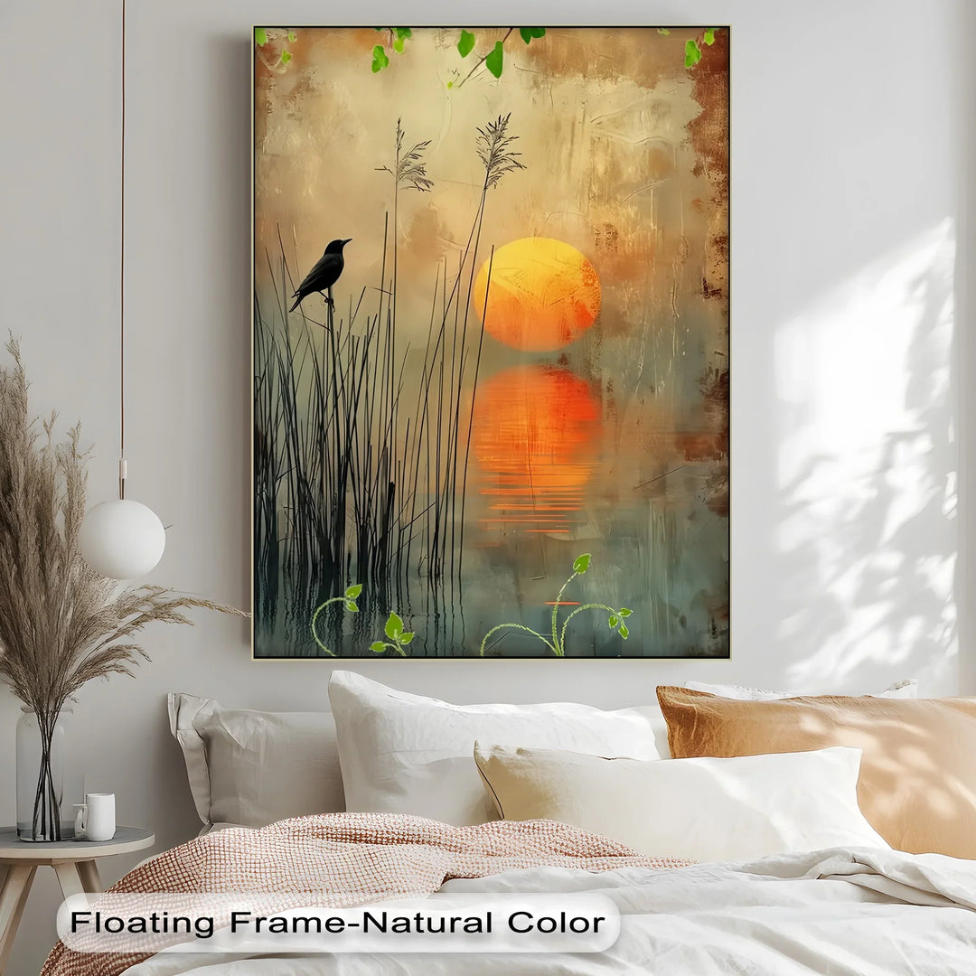 Whispers at Dusk – Silhouetted Bird and Sunset Canvas Print - MyPhotoStation