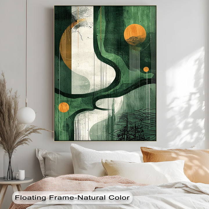 Celestial Terrain – Abstract Forest Path in Deep Green and Gold Canvas Print