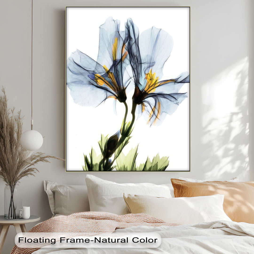 Winterliche Ruhe – Japanische Frau im blauen Kimono, Leinwanddruck | Gerahmtes Kunstwerk