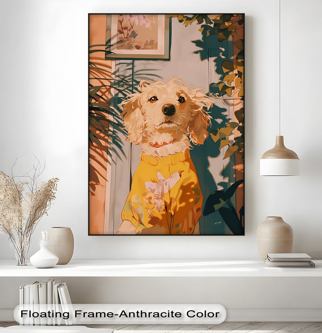 Golden Glow Pup – Colorful Indoor Garden Scene Puppies Canvas Print