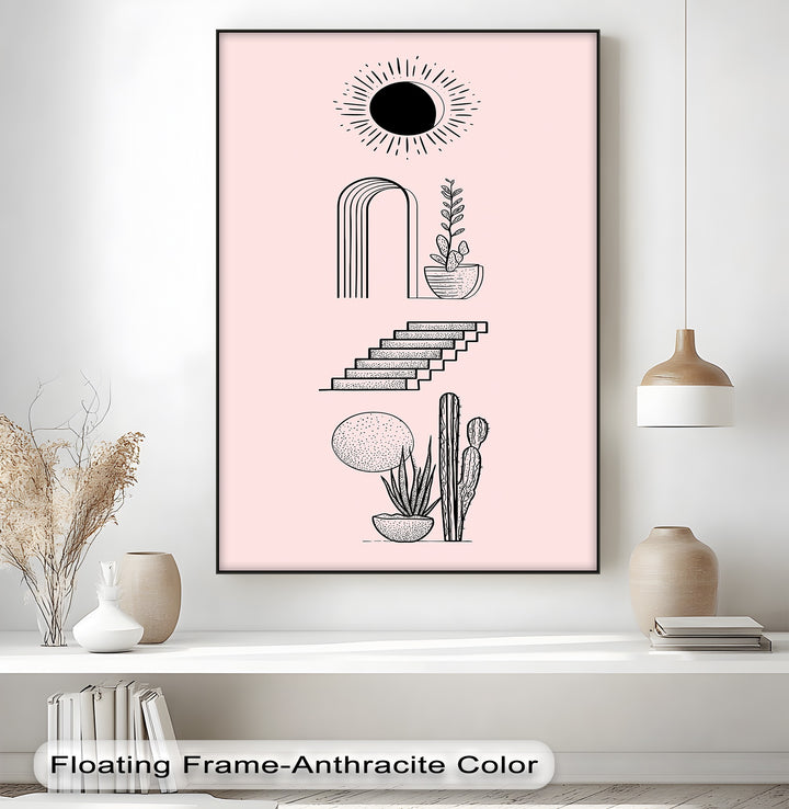 Desert Geometry – Minimalist Boho Cactus Canvas Print