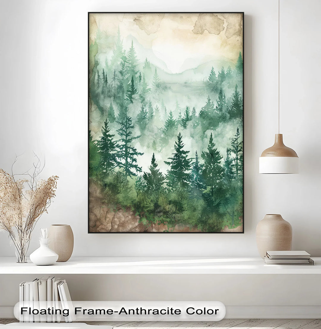 Misty Pines – Watercolor Forest Landscape Canvas Print