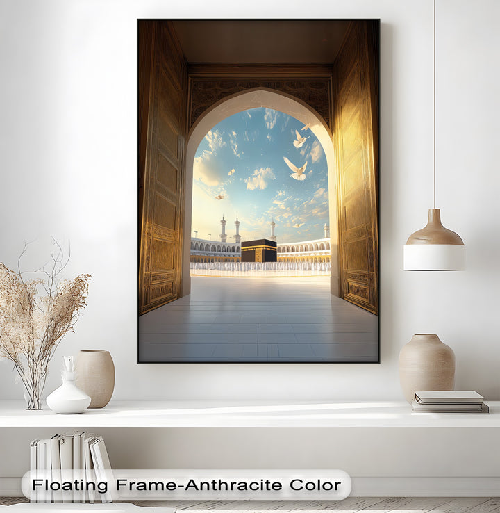 Path to the Sacred – Kaaba Through Golden Archway Canvas Print