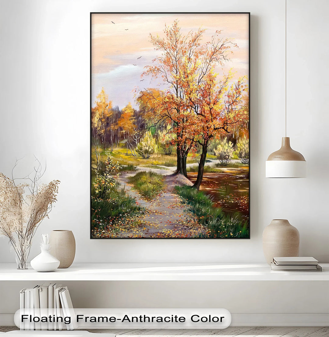 Golden Path in Autumn – Fall Forest Trail Landscape Canvas Print