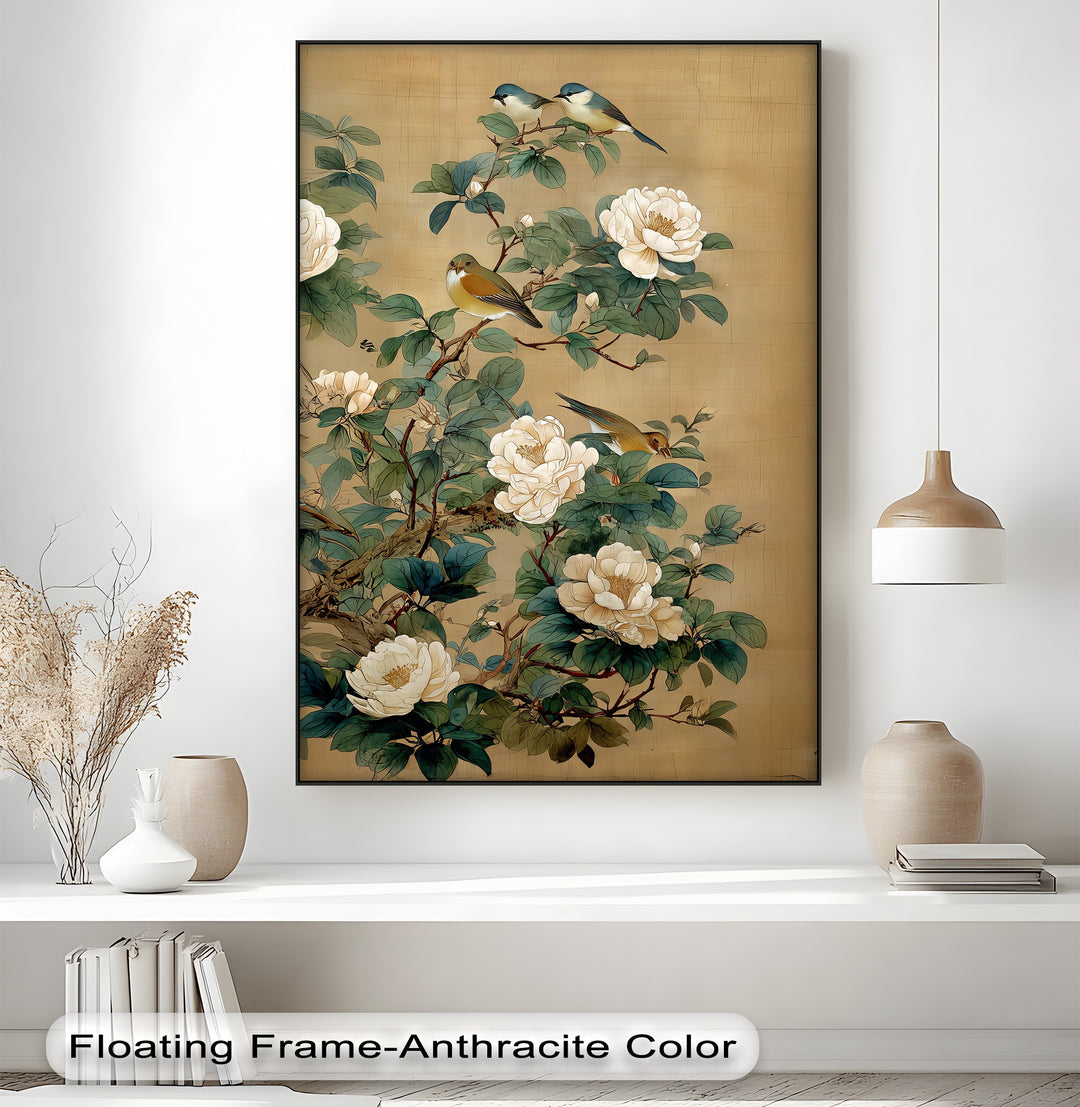 Birds Among White Peonies - Canvas Wall Art | Canvas Wall Decor