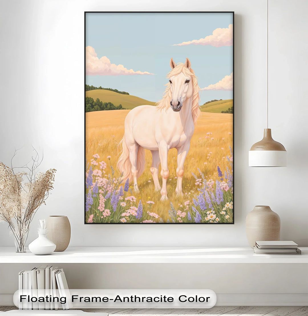 Golden Meadow Stallion – Horse in Wildflower Field Animal Canvas Print - MyPhotoStation