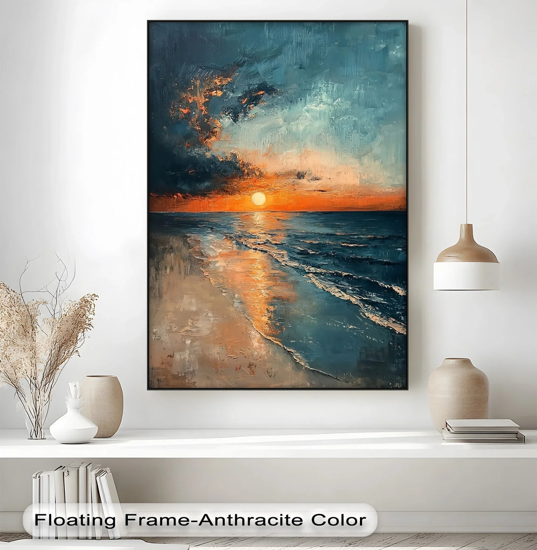 Sunset Serenity Over Ocean Shore – Tranquil Seascape Canvas Print - MyPhotoStation