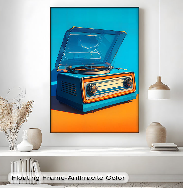 Retro Groove – Bright Blue Turntable Canvas Print
