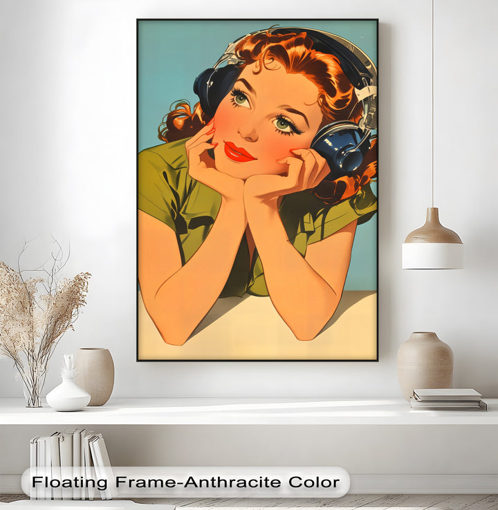 Daydream Frequencies – Retro Girl with Headphones Canvas Print