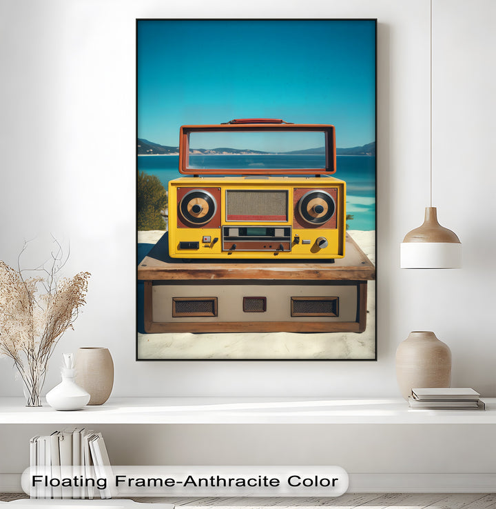 Seaside Soundwaves – Yellow Vintage Boombox Canvas Print