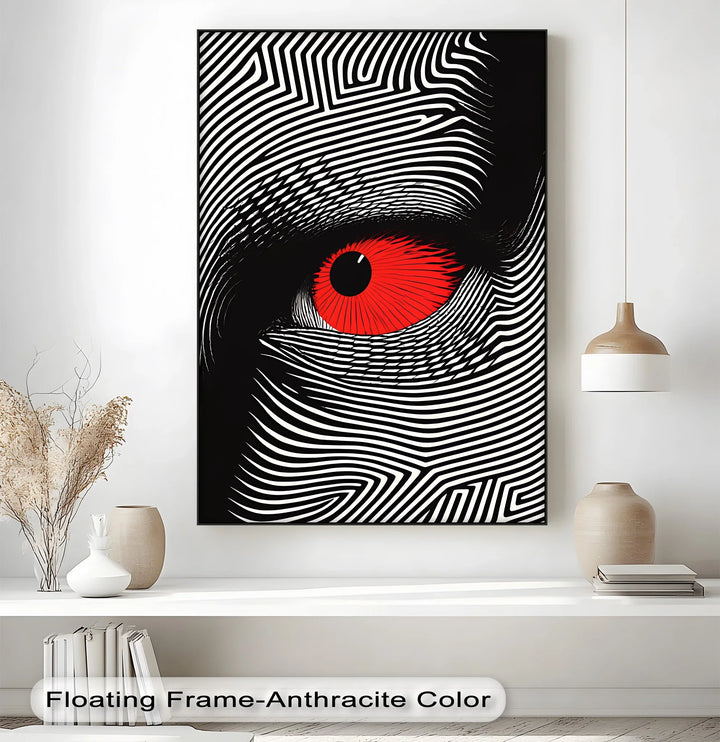 Red Eye in Optical Lines – Black & White Canvas Print - MyPhotoStation