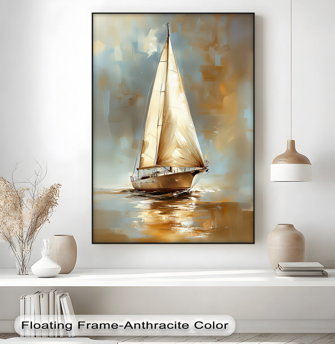 Golden Voyage – Tranquil Sailboat at Sunset Canvas Print