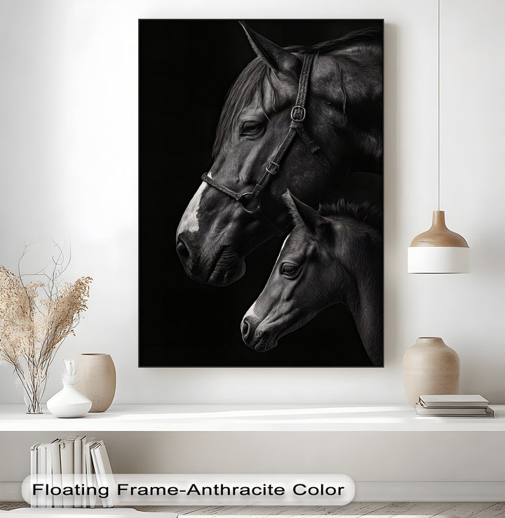 Eternal Bond – Mother and Foal on Black Canvas Print