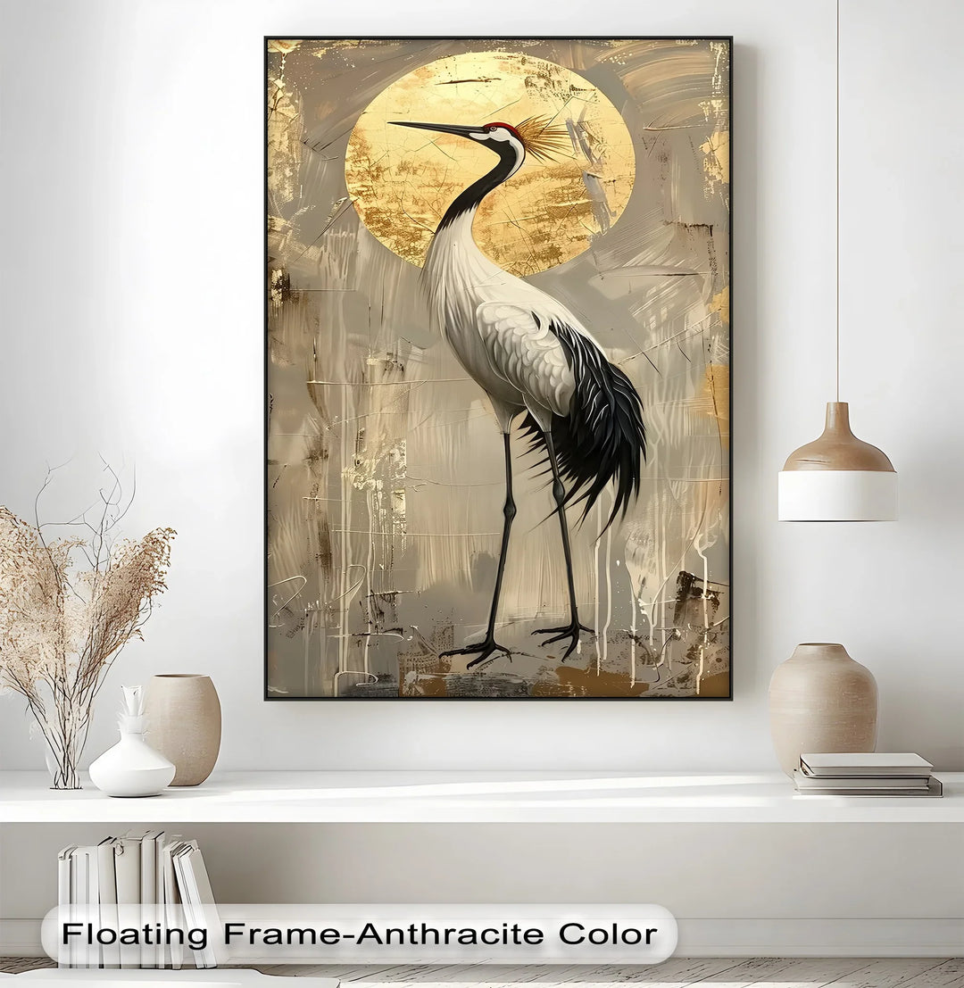 Golden Sun and Standing Crane – Elegant Crane Animal Canvas Print - MyPhotoStation