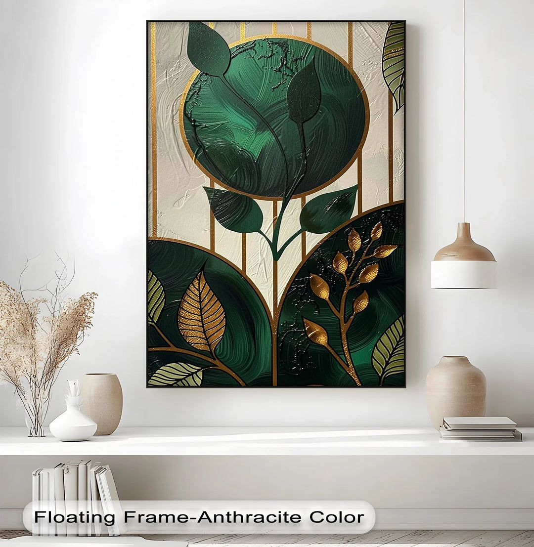 Golden Botanica – Luxe Leaf Design in Emerald and Gold Canvas Print - MyPhotoStation