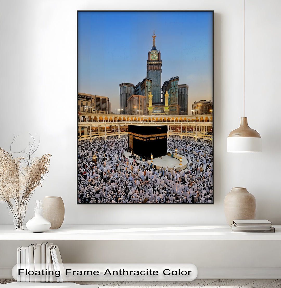 Kaaba at Sunset with Abraj Al-Bait Clock Tower – Islamic Wall Art