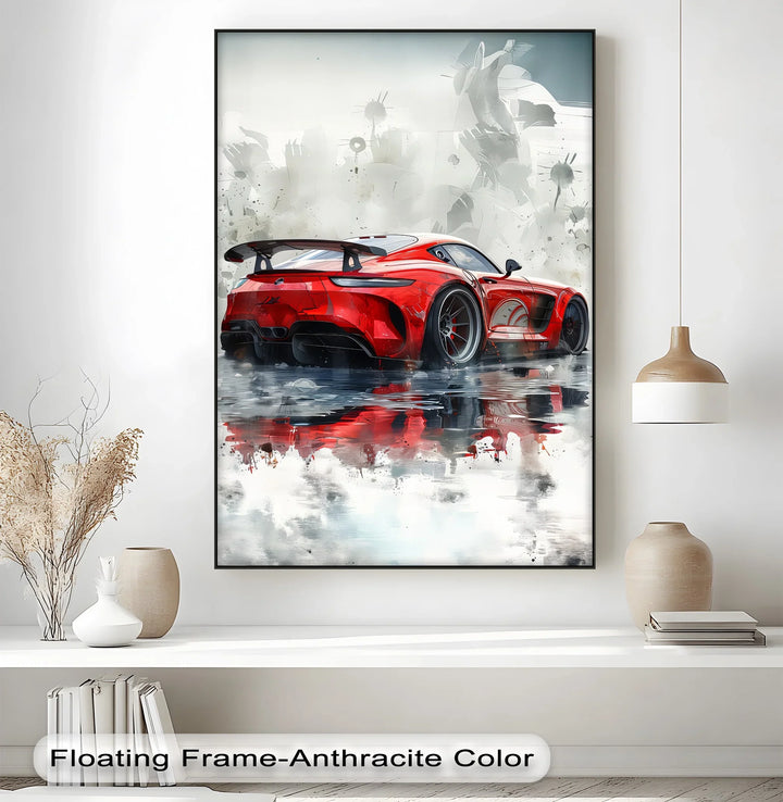 Red Hypercar Reflection on Wet Asphalt – Car Canvas Print - MyPhotoStation
