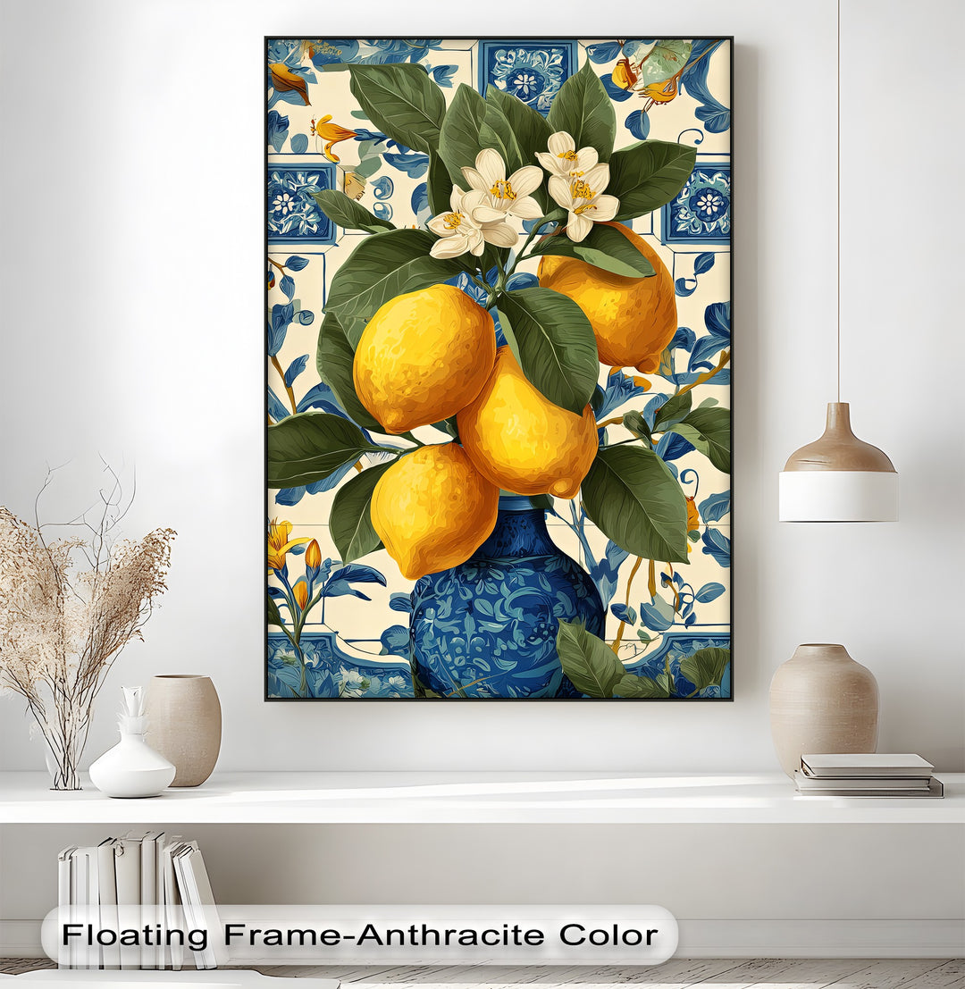 Lemons in Blue Vase - Canvas Wall Art | Wall Art for Living Room