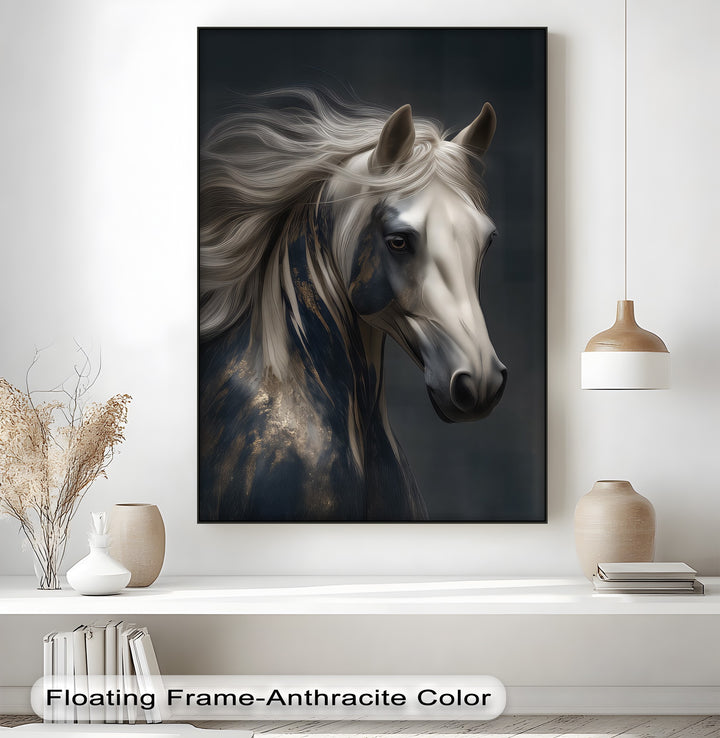 Silent Majesty – White Mane Horse Portrait Canvas Print