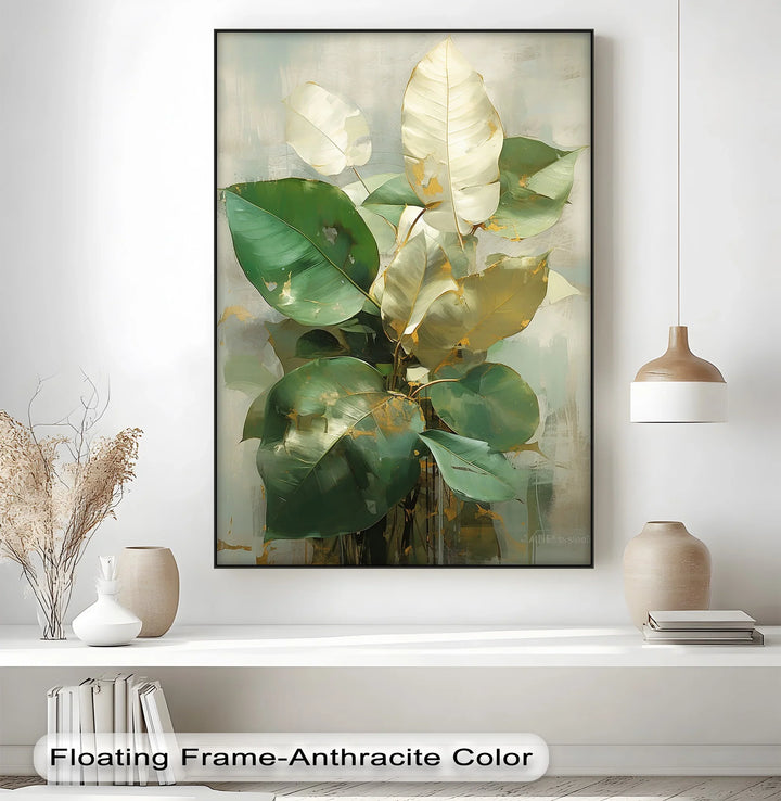 Golden-Edged Ficus Leaves – Elegant Green Botanical Canvas Print - MyPhotoStation