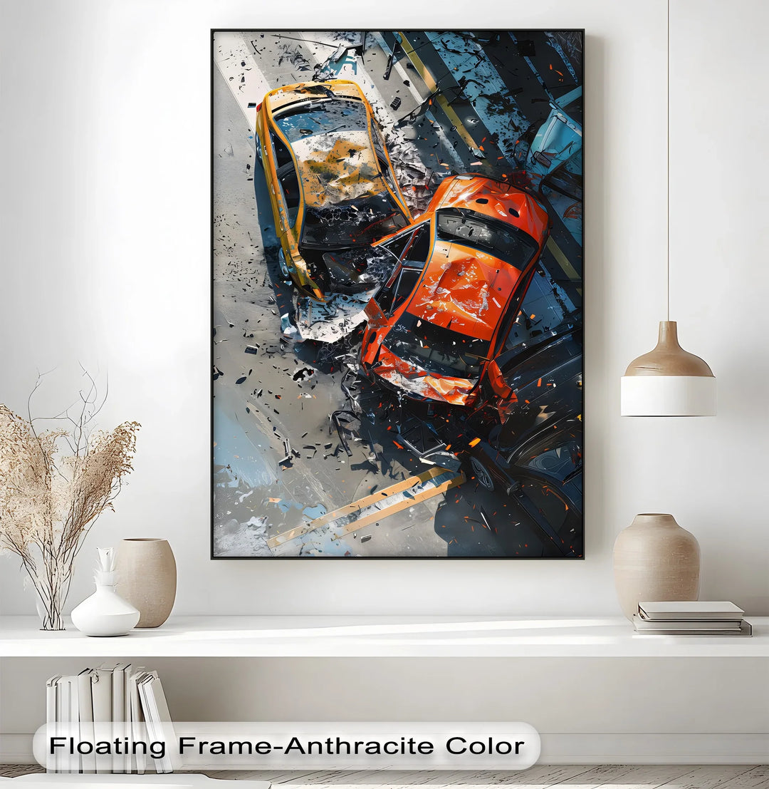 High-Speed Impact – Dynamic Car Crash Scene Canvas Print - MyPhotoStation