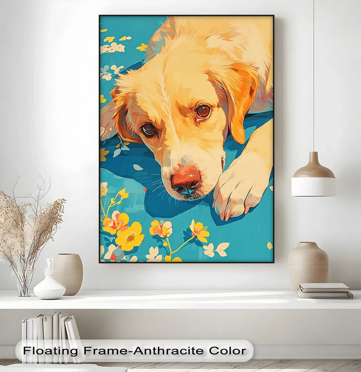 Sunlit Gaze – Playful Floral Dog Portrait Puppies Canvas Print - MyPhotoStation