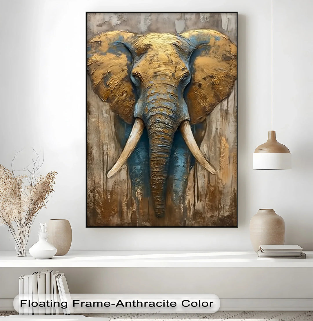 Majestic Elephant Head with Golden Texture – Wildlife Canvas Print - MyPhotoStation