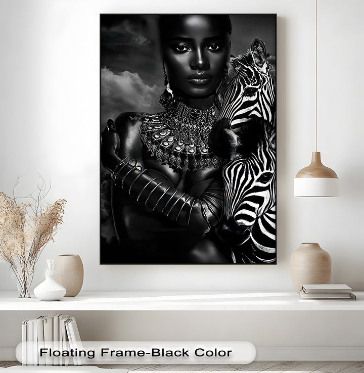 Dramatic light and shadow play across this monochrome zebra canvas wall art, highlighting the elegant safari portrait with intricate details.