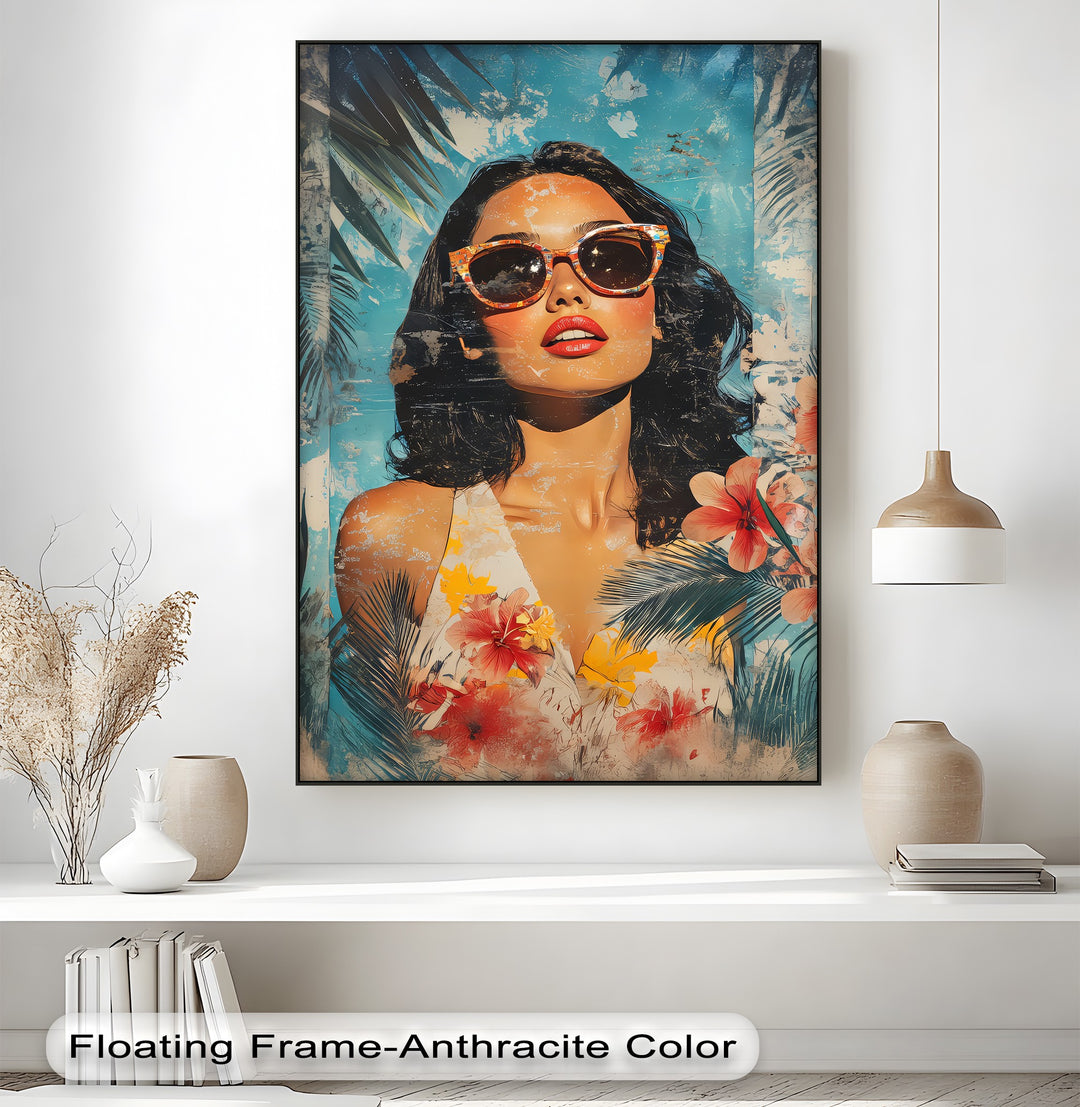Summer Muse – Tropical Woman with Sunglasses Canvas Print