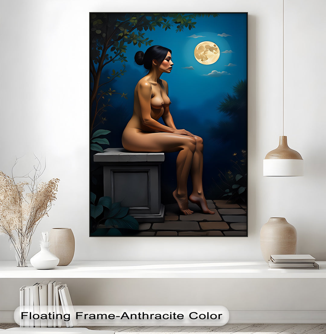 Moonlit Solitude – Elegant Nude Canvas Wall Art | Framed Artwork