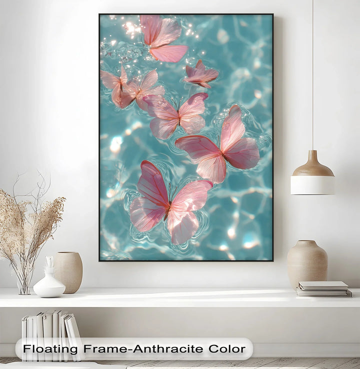 Floating Pink Butterflies Over Water – Dreamy Canvas Print - MyPhotoStation